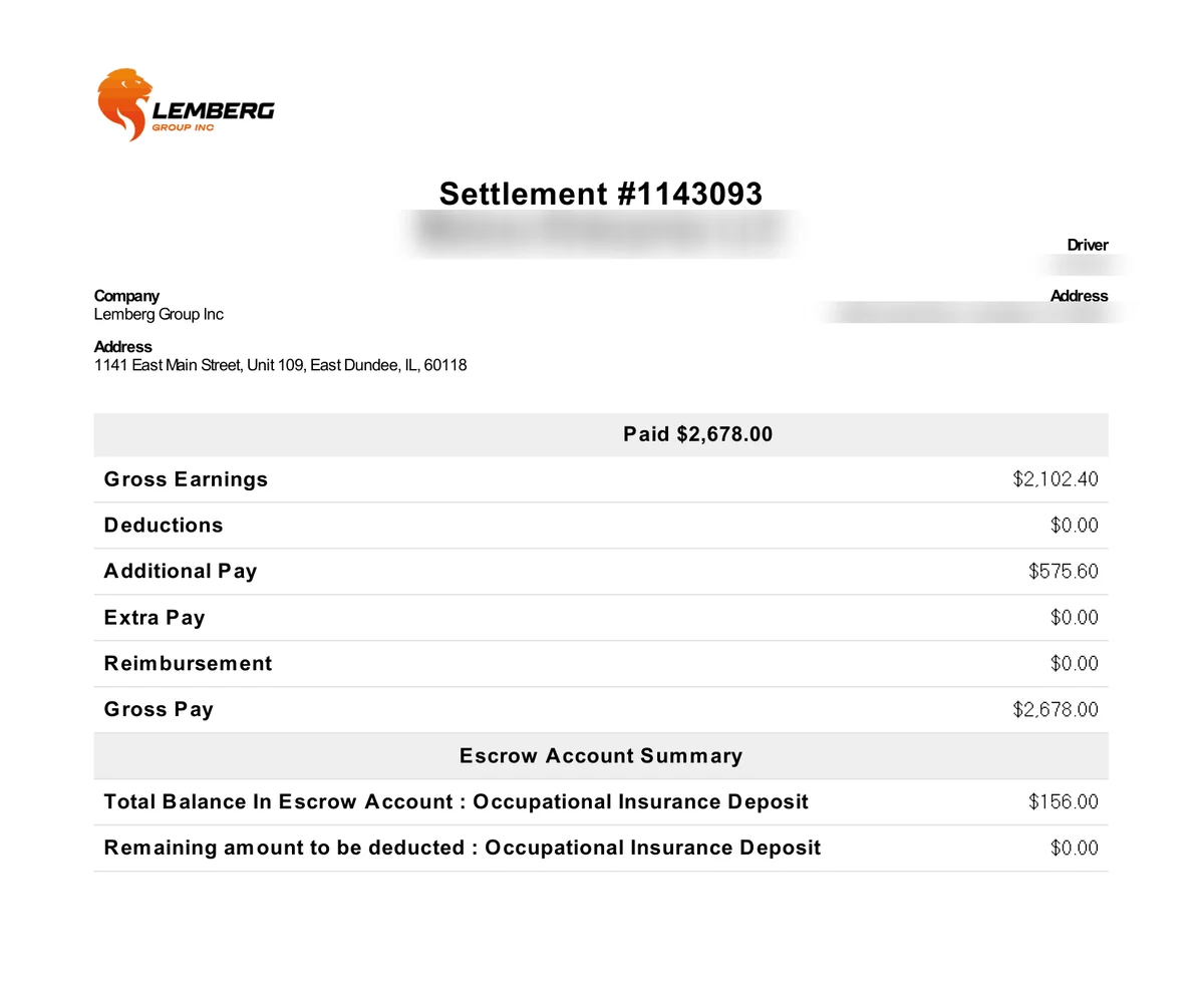 Lemberg Group settlement #1143093, paid $2,678.00